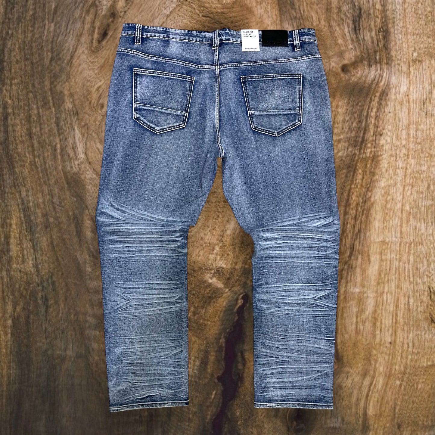 BTP24082X - Big Men's Washed Clean Look Denim Slim-Fit Stretch Jeans