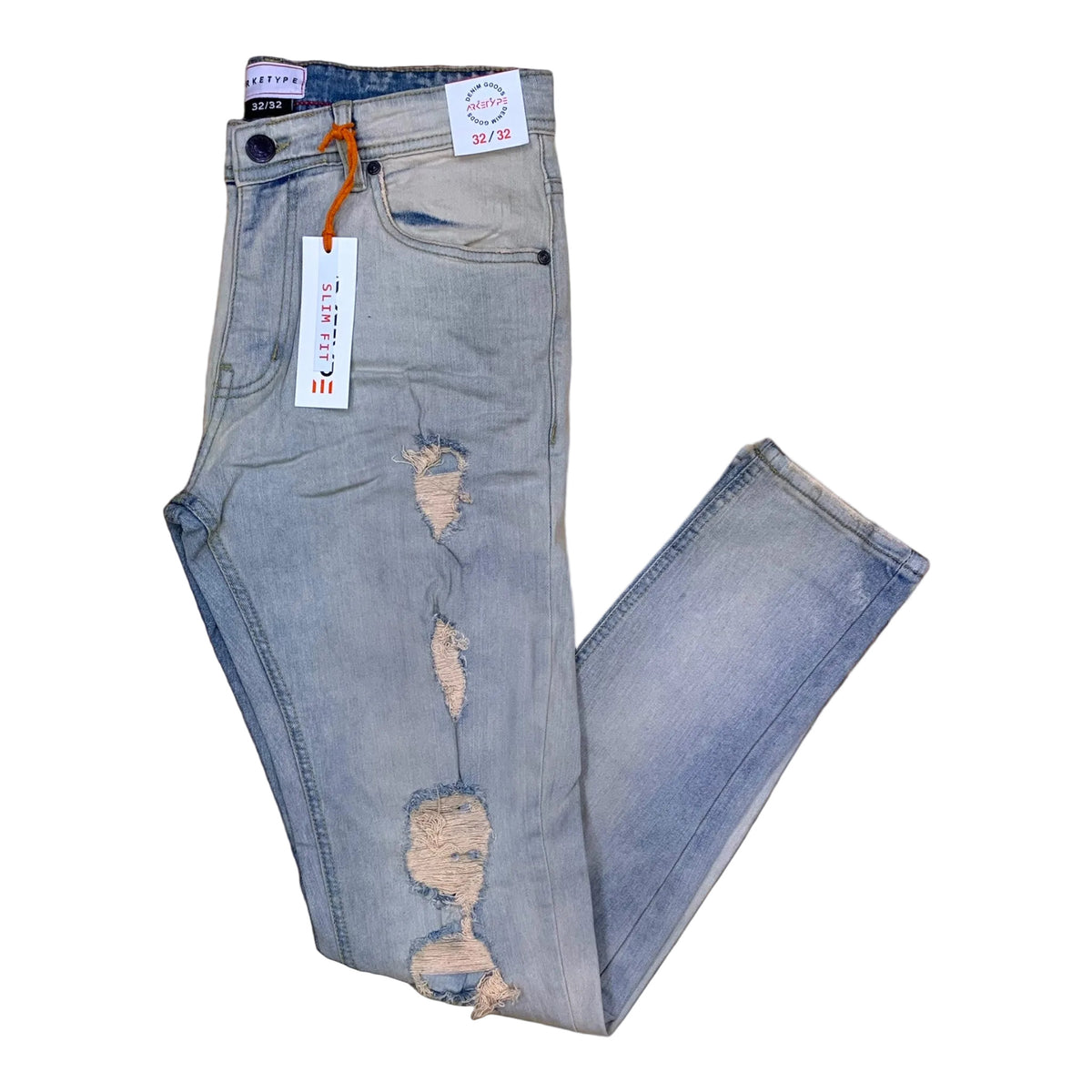 Arketype Core Ripped Slim-Fit Stretch Jeans in light blue