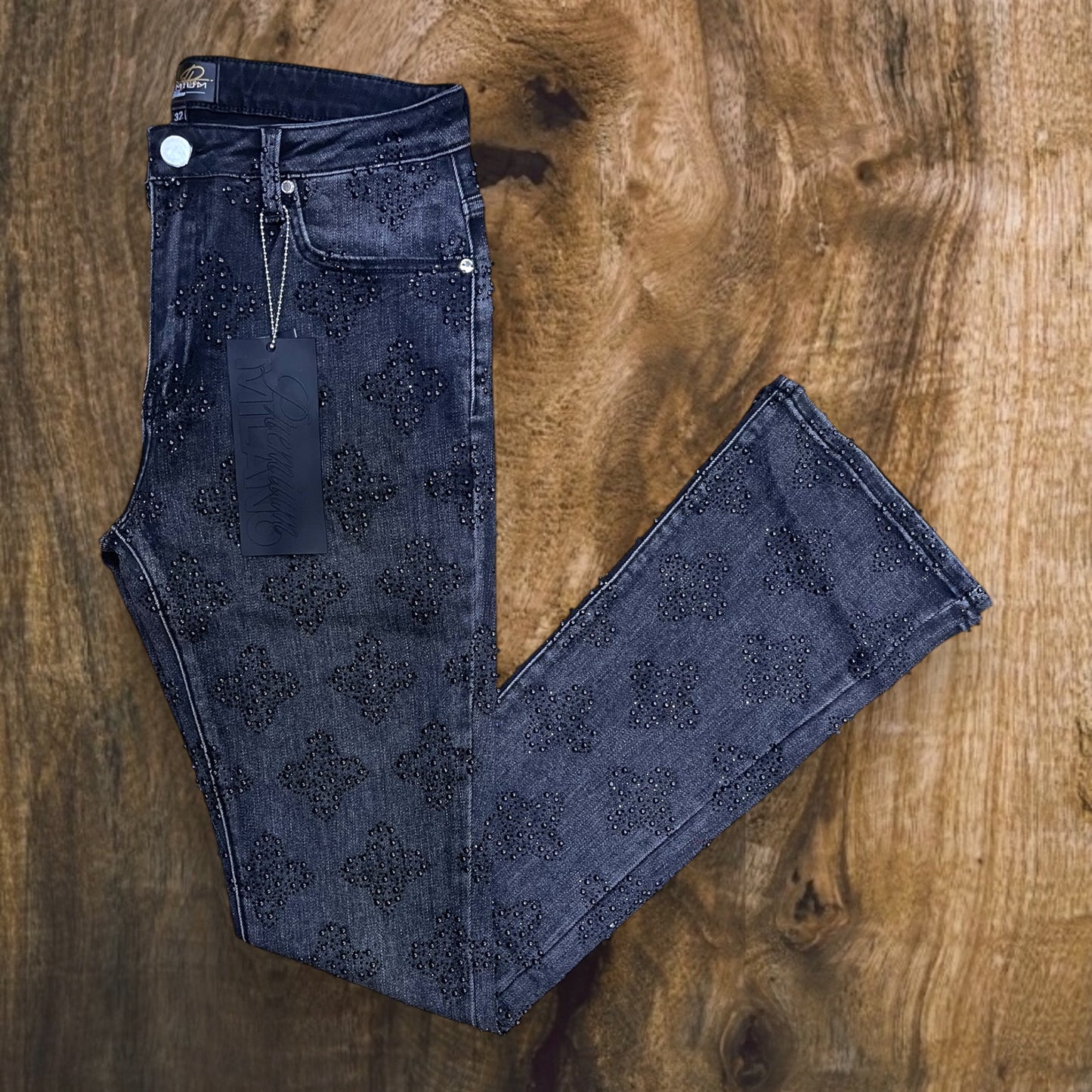 PMJ27F25-100 - Snow Ball F&B Rhinestone Stacked Flare Jeans
