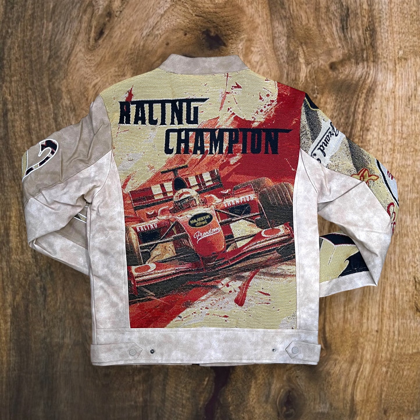 JJ2451 - Men's Tapestry Mixed Moto Racing Jacket (Beige)