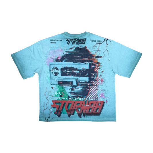 WH-ST8-015 - Watch Your Life Heavy Graphic Print & Pearl Effects Boxy Graphic Tee