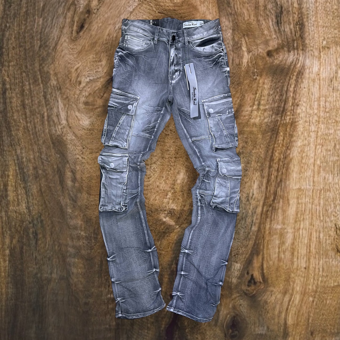 JP25143 - Premium Cargo Pocket Fashion Stacked Flare Jeans
