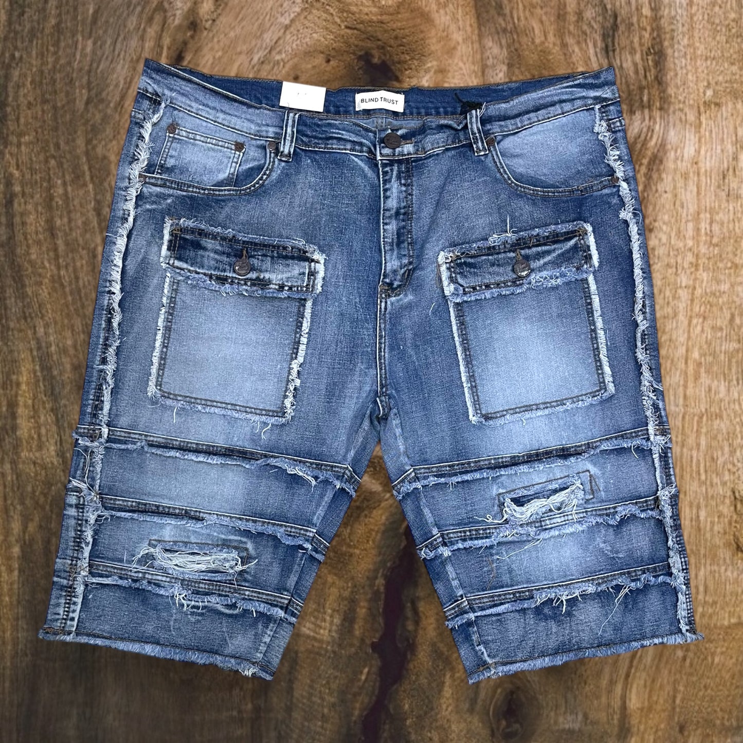 BTS25859X - Big Men's Frayed Cargo Pocket Stretch Shorts