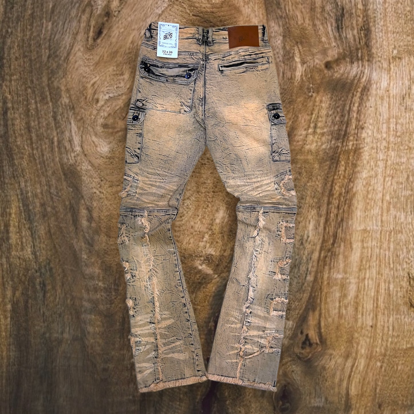 P232 - Color Washed Denim Stacked Flare Pants (Khaki)