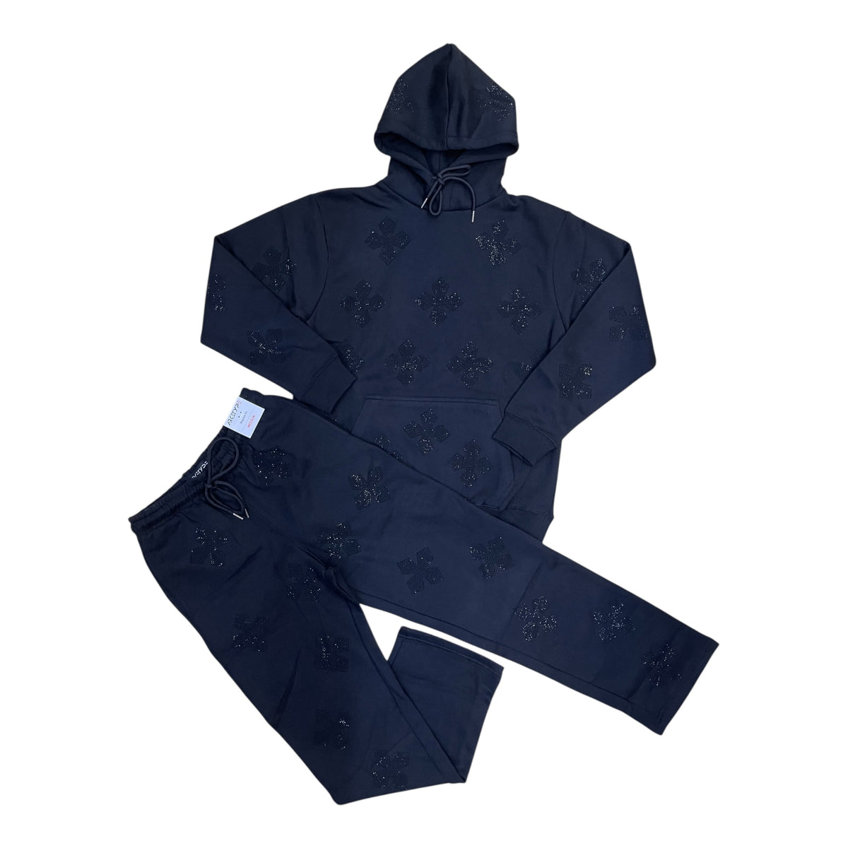 WH-FS565 - Cross Rhinestone Fleece Set w/Straight Pants
