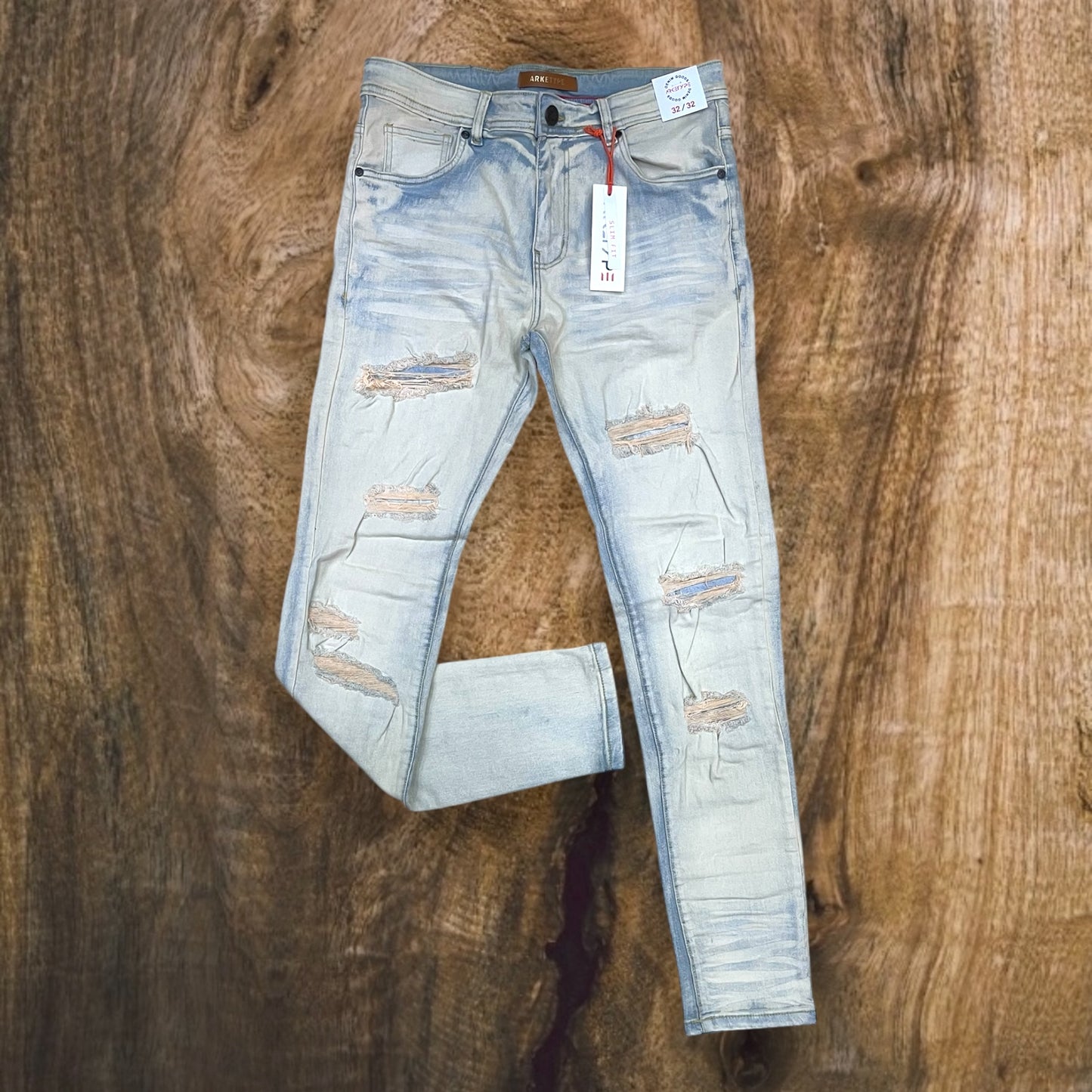 P540 - Double Whisker Rip n Repair Slim-Fit Stretch Jeans