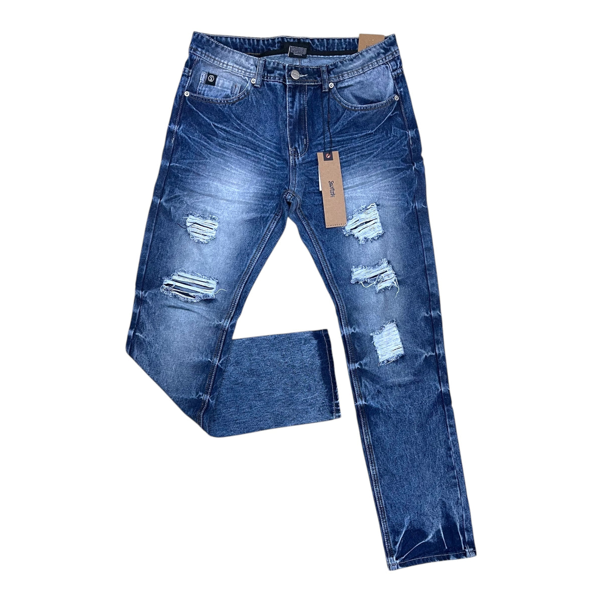 SF4600 - Damage Rip & Repair Denim Slim Straight-Fit Non-Stretch Jeans