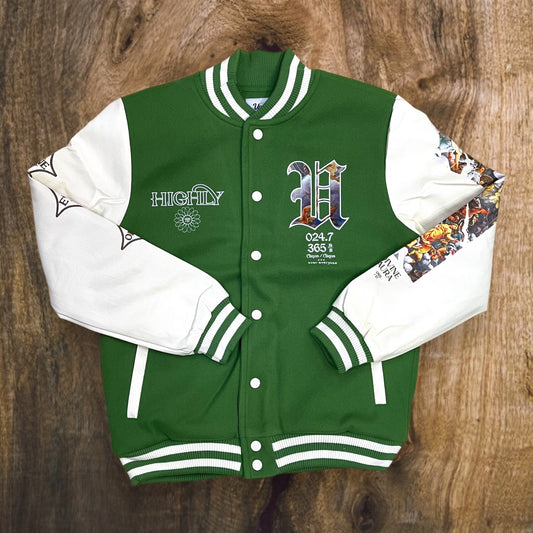 UF4913 - Divine Aura Varsity Jacket (Green/Off-White)