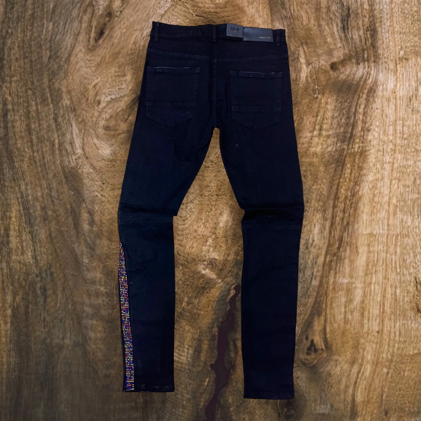 P2126 - Rip N Repair with Side Multi-Color Rhinestones Slim-Fit Stretch Jeans