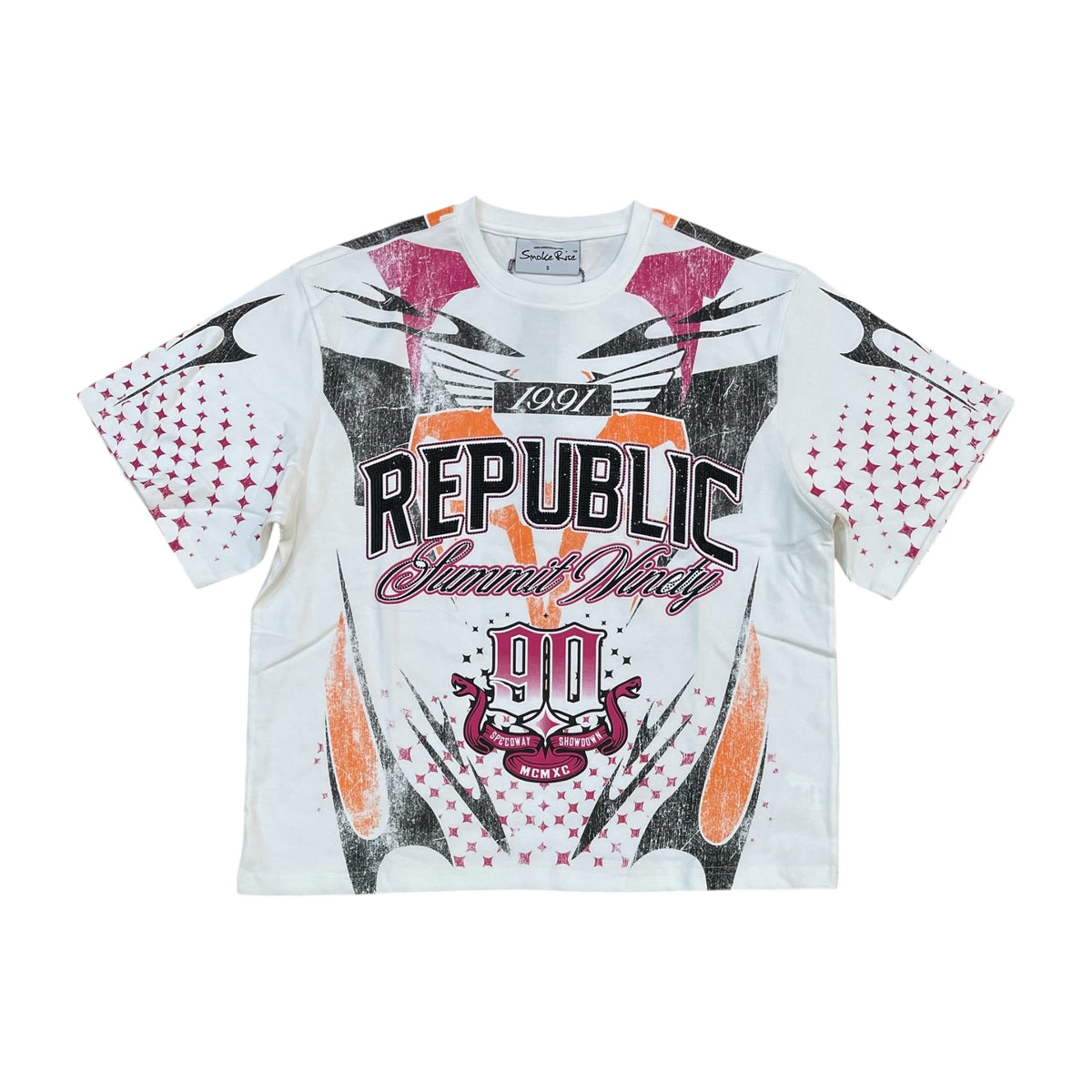 KT26S551 - Republic Premium Rhinestone Boxy Graphic T-Shirt