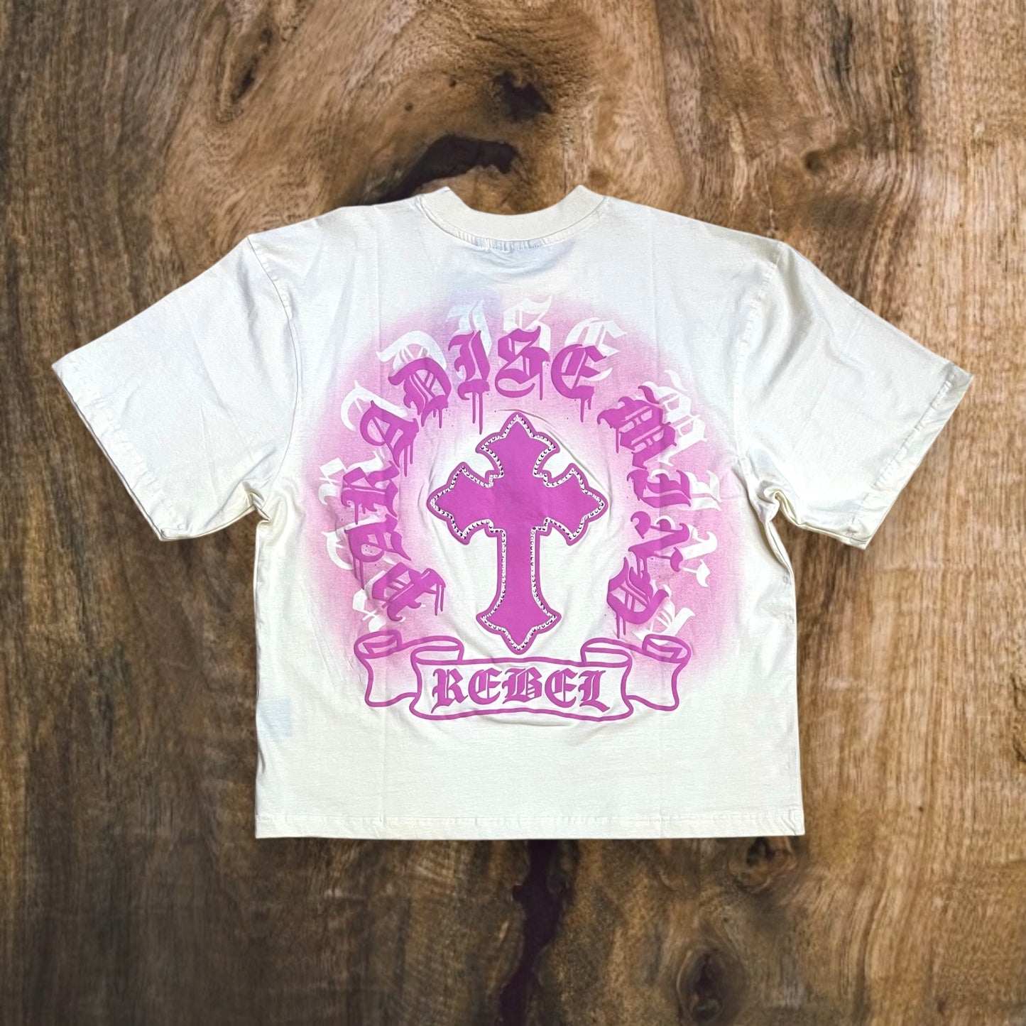 152-118 - REBEL CROSS Rhinestones Cropped Graphic T-Shirt
