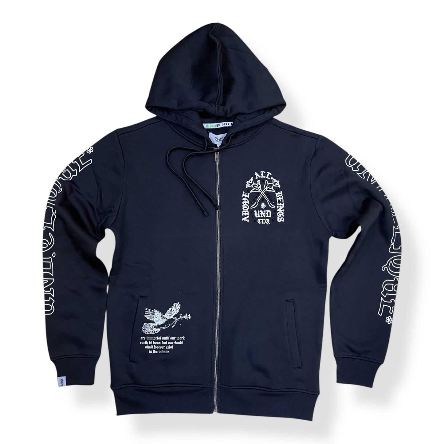 UF5604 - Above All Graphic Zip Down Rhinestone Hoodie