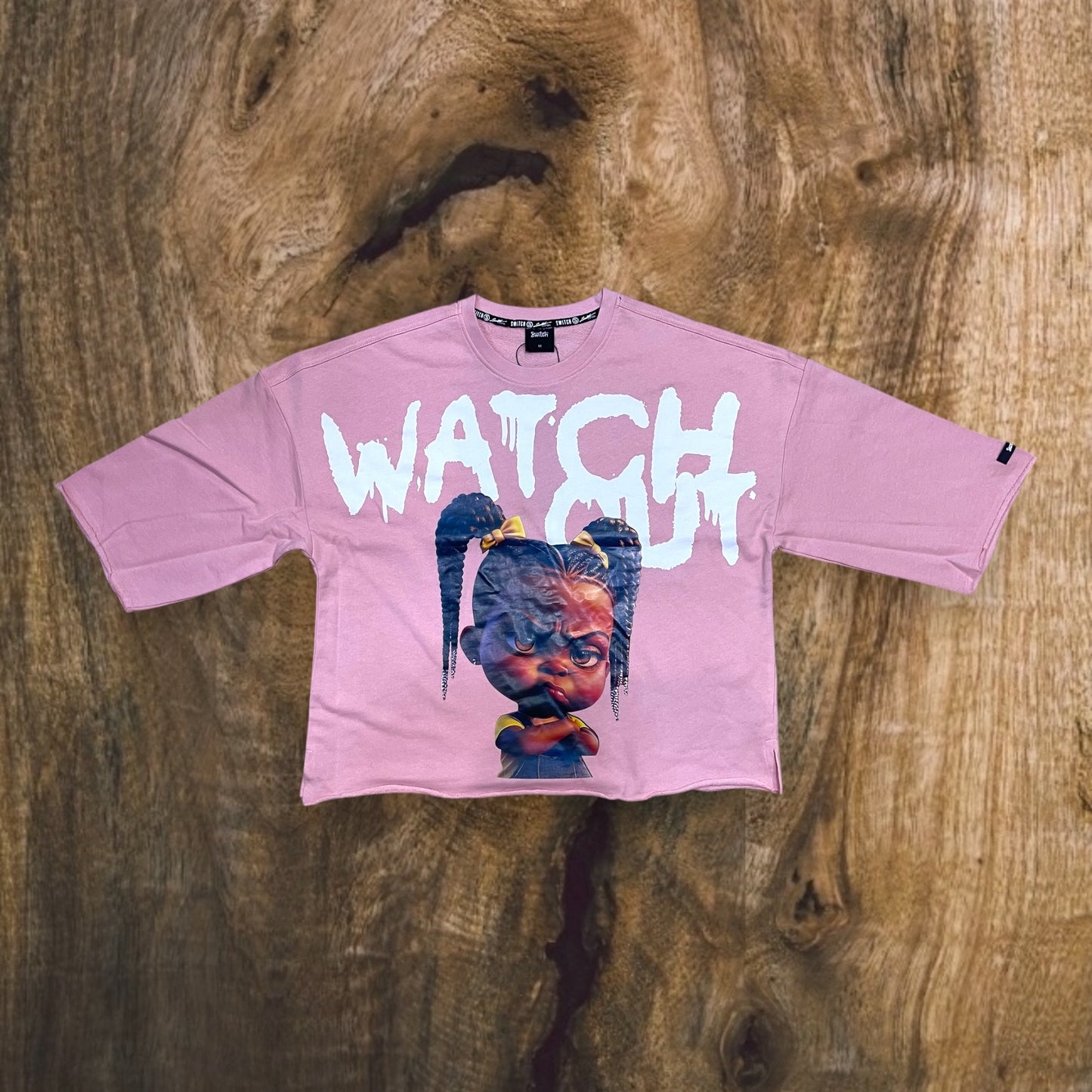 SW5115 - Watch Out Graphic Cropped Top T-Shirt