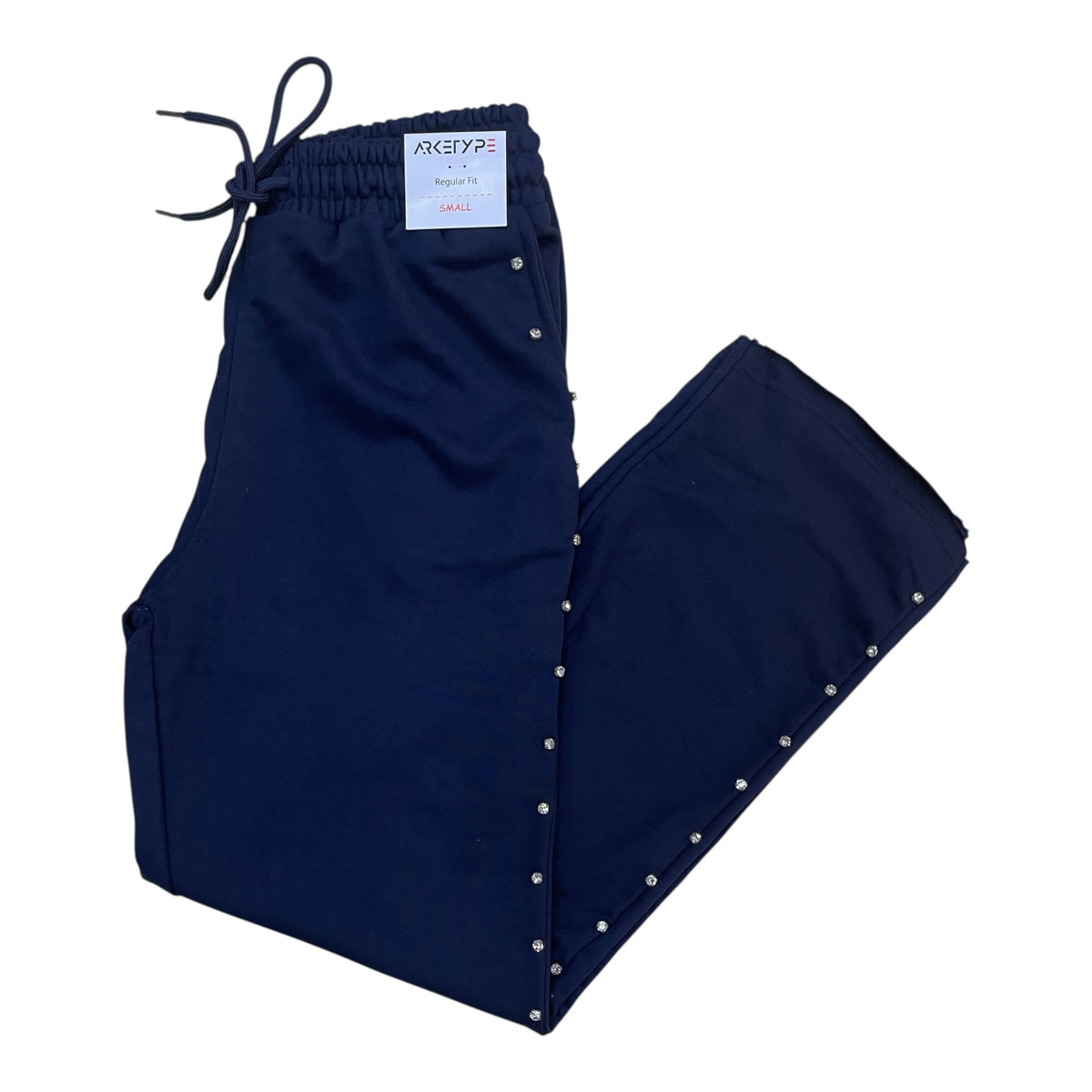 P563 - Side Rhinestone French Terry Straight-Fit Fleece Pants