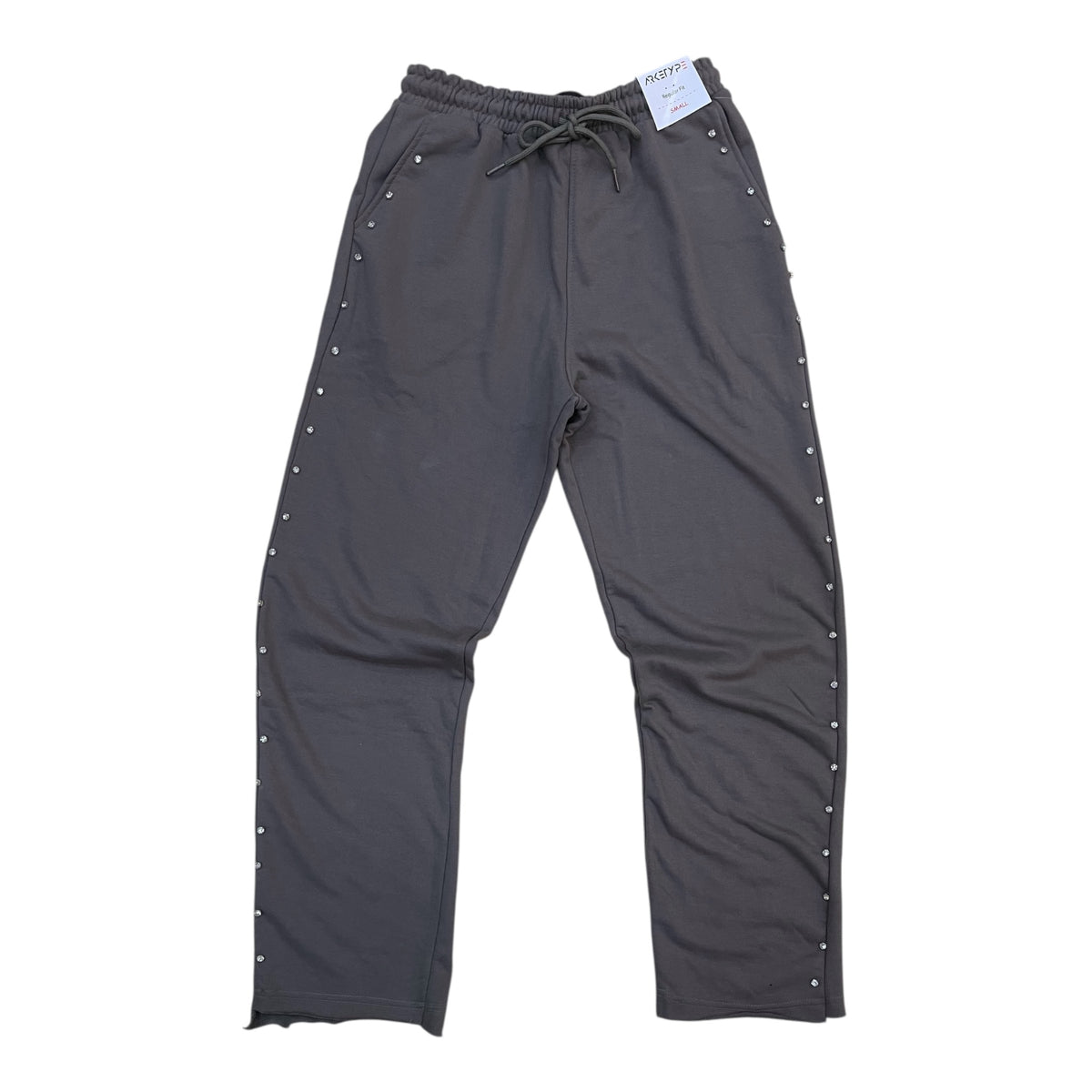 P563 - Side Rhinestone French Terry Straight-Fit Fleece Pants