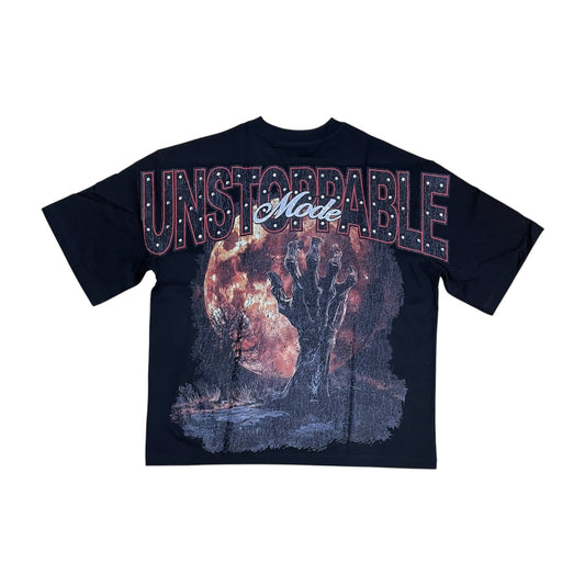 RK1481976 - No Mercy Season Rhinestone n Studs Boxy Graphic T-Shirt