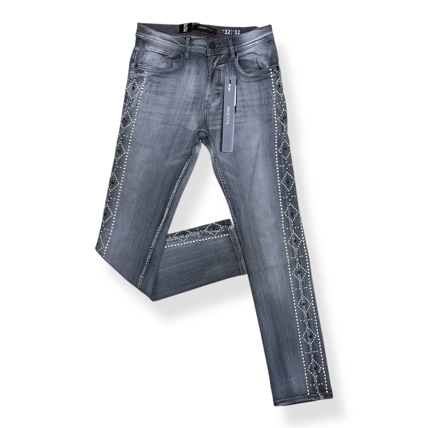 P554 - Double Sided Stud Slim Straight-Fit Stretch Jeans
