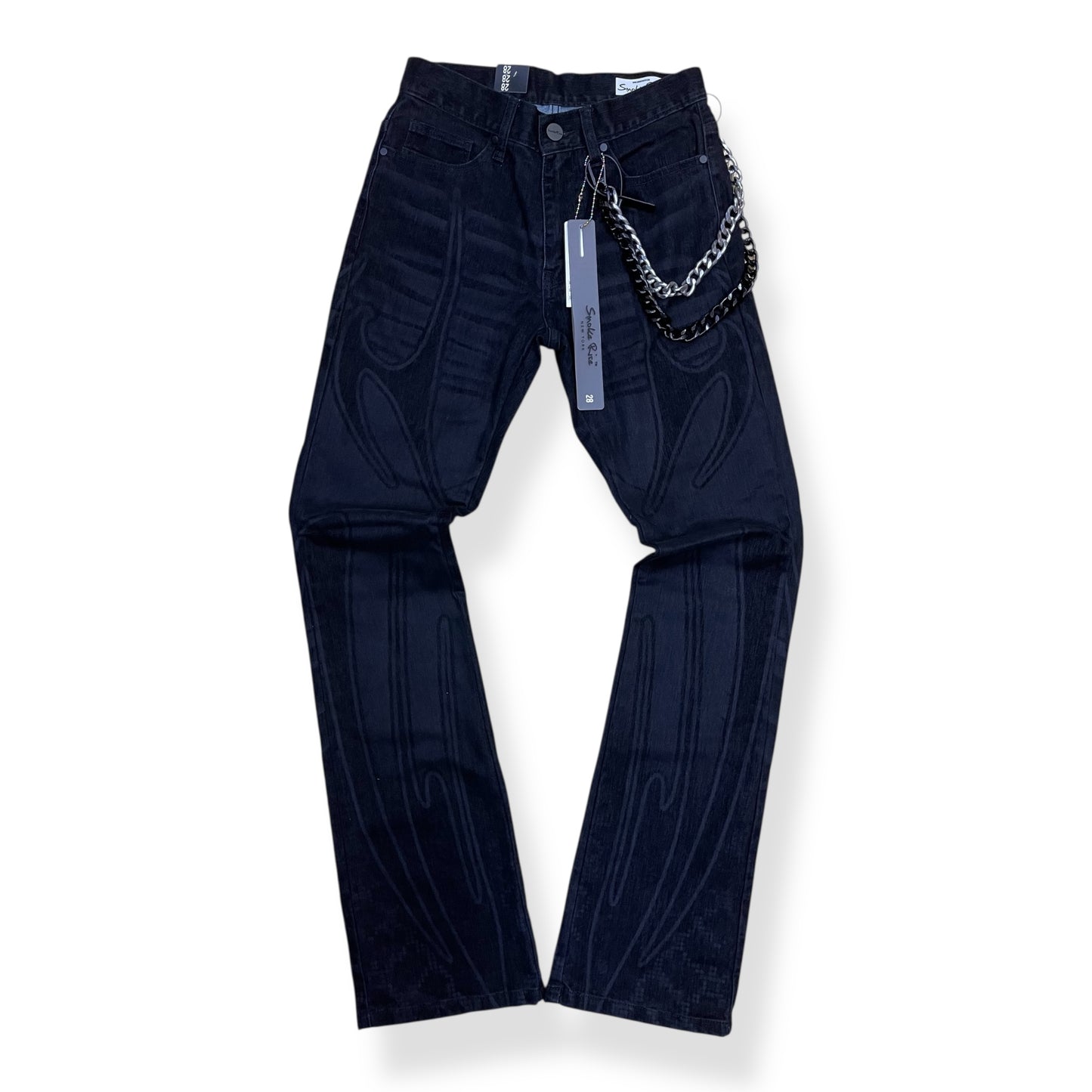 JP25527 - FIELD FLOCKED Flare Stacked Jeans
