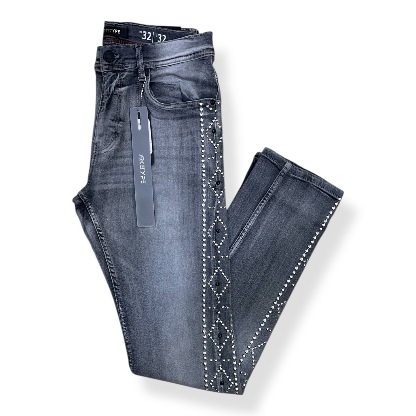 P554 - Double Sided Stud Slim Straight-Fit Stretch Jeans
