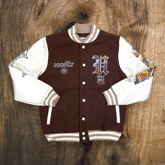UF4913 - Divine Aura Varsity Jacket (Brown/Off-White)