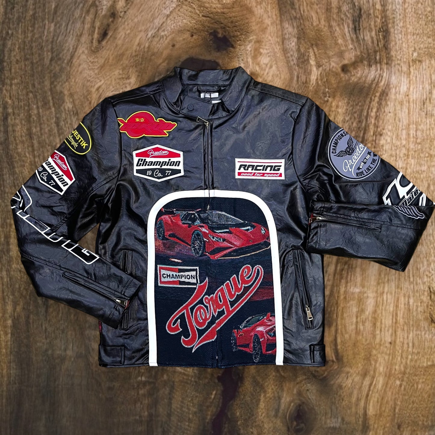 JJ2450 - Men's Tapestry Mixed Moto Racing Jacket (Black)