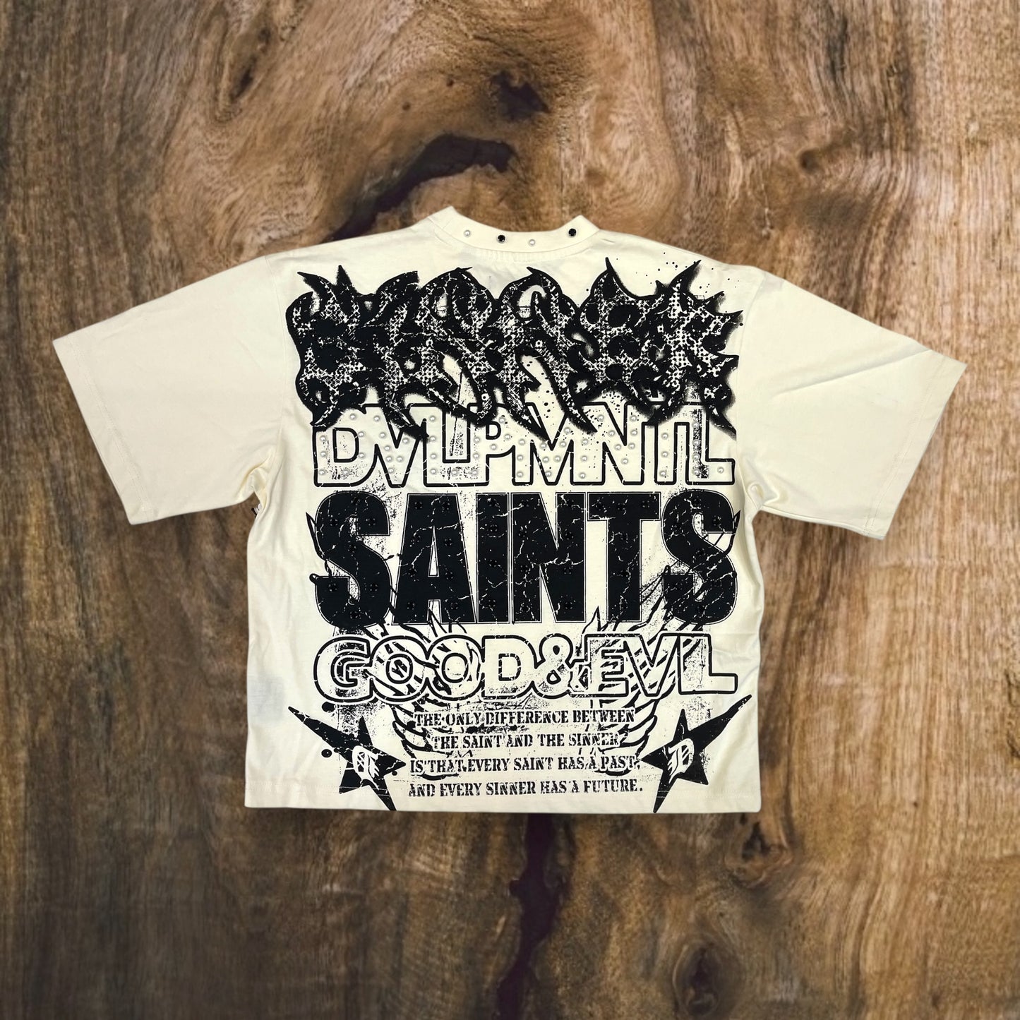 752-133 - Sinner Studs with Rhinestones Oversize Cropped Top T-Shirt