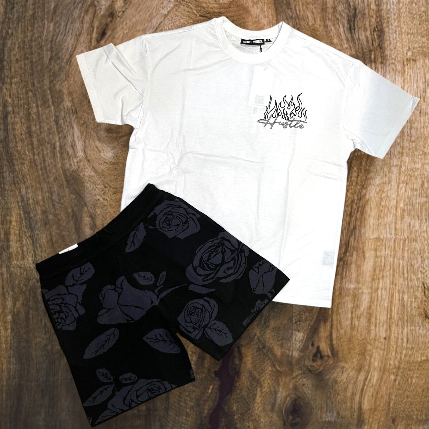 151-144 - Hustle Rose Oversized Shirt, Sweater Shorts SET