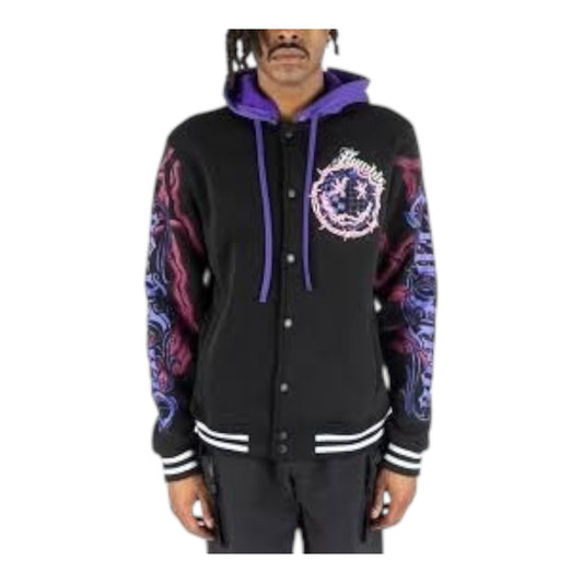 152-536 - HUMBLE Light Weight Fleece Varsity Jacket w/Hoodie (Black)