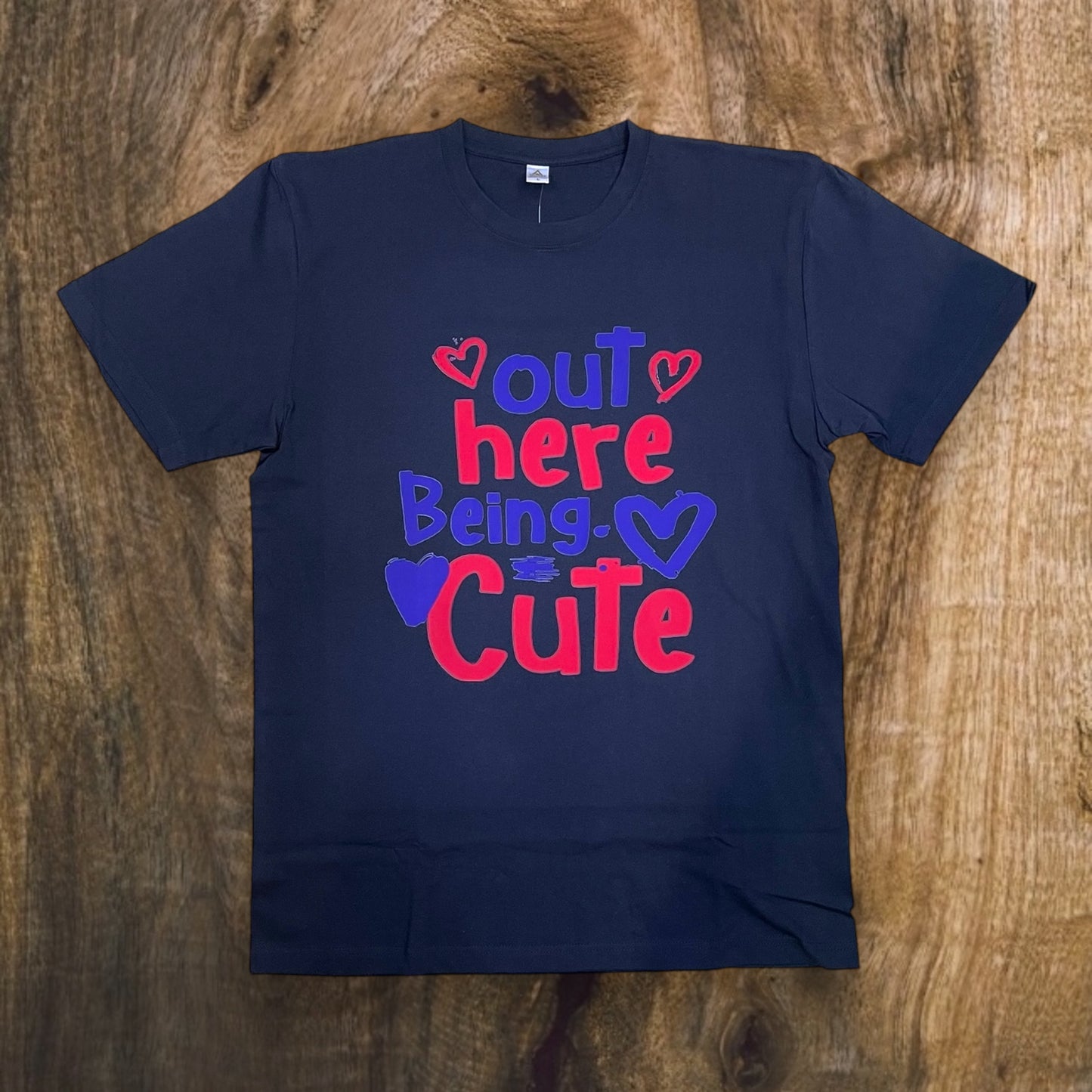 JC021125 - Out Here Being Cute MVP Black Dark Concord University Red Anthracite Regular-Fit Graphic T-Shirt