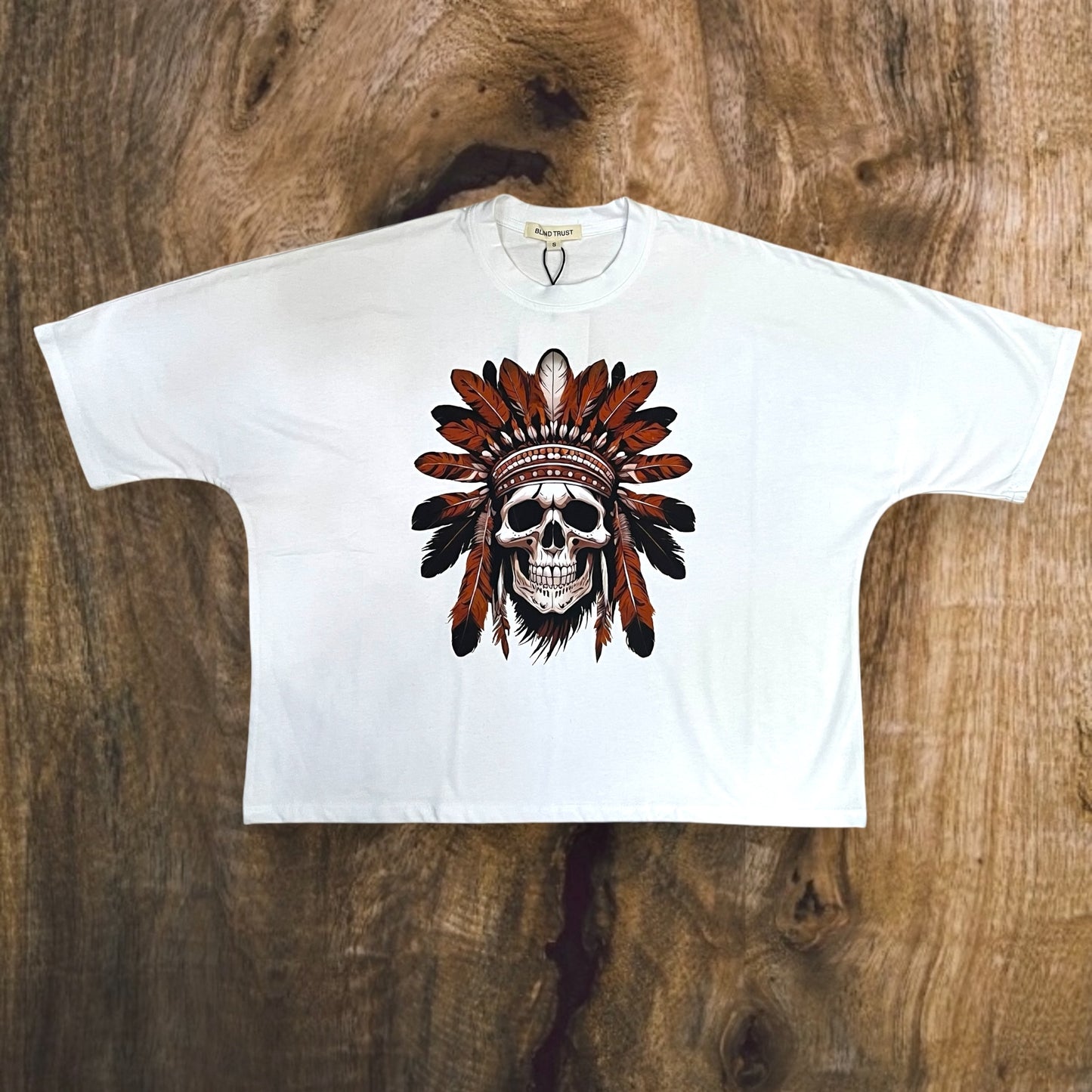JC040125 - Red Indian Devil Skull Crop Top Graphic T-Shirt