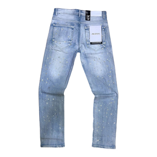 P546 - Floral Pattern W/ All Over Rhinestone Straight-Fit Stretch Jeans