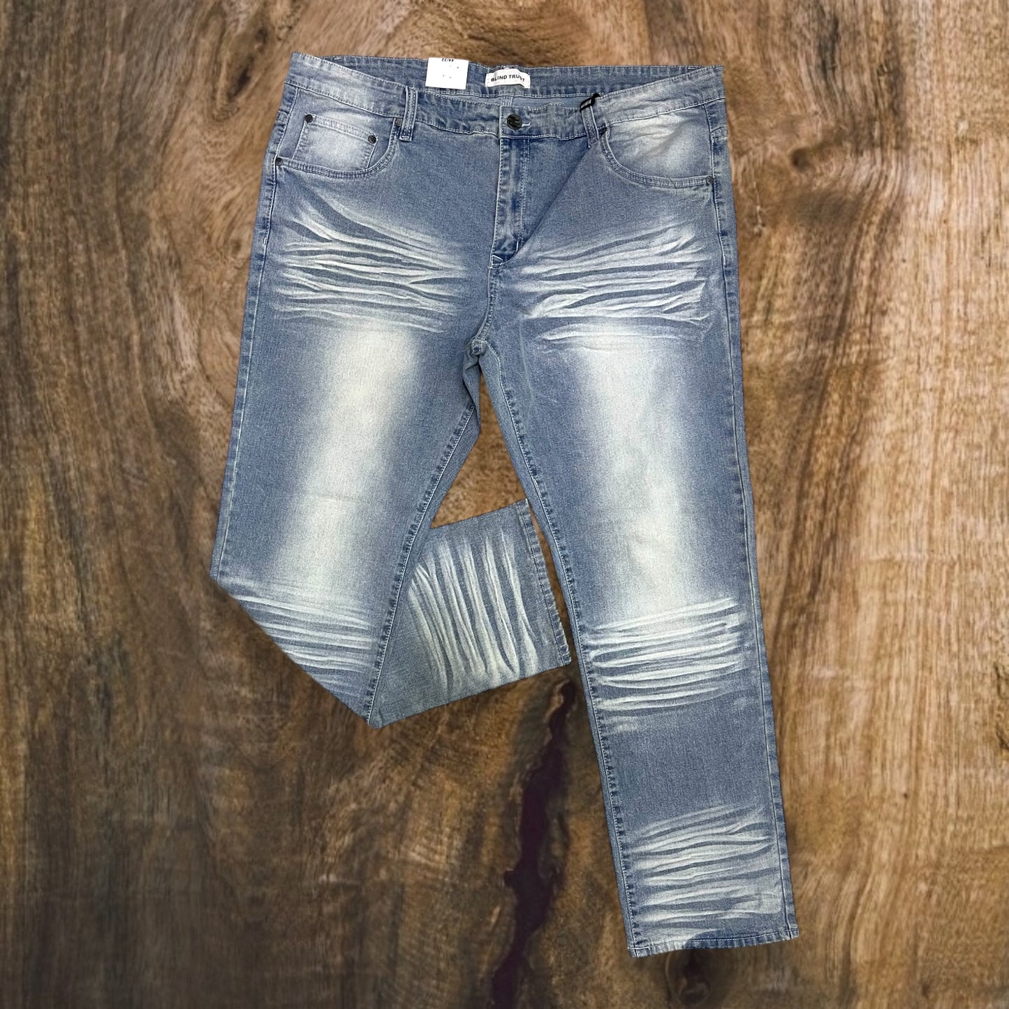 BTP24082X - Big Men's Washed Clean Look Denim Slim-Fit Stretch Jeans