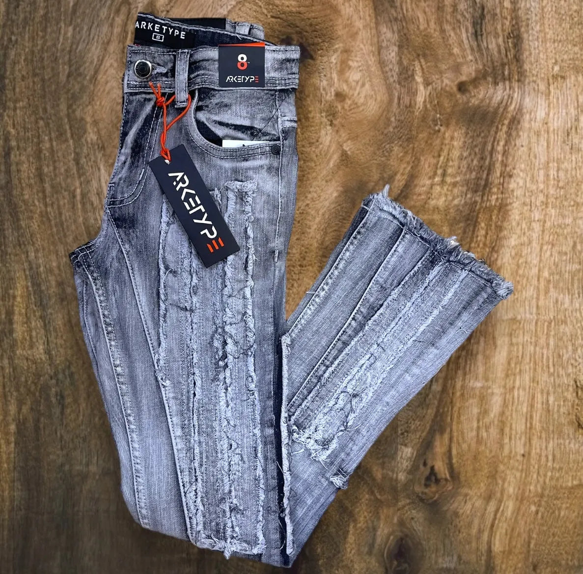 P483K - Vertical Box Rip Stacked Jeans Boy's/Kid's