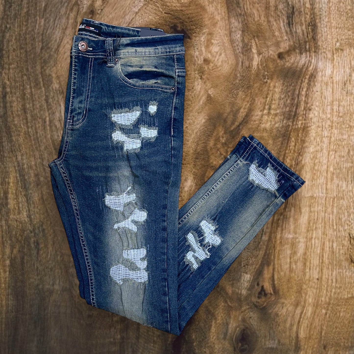 SS4606 - Premium Washed Ripped Slim-Fit Stretch Denim Jeans