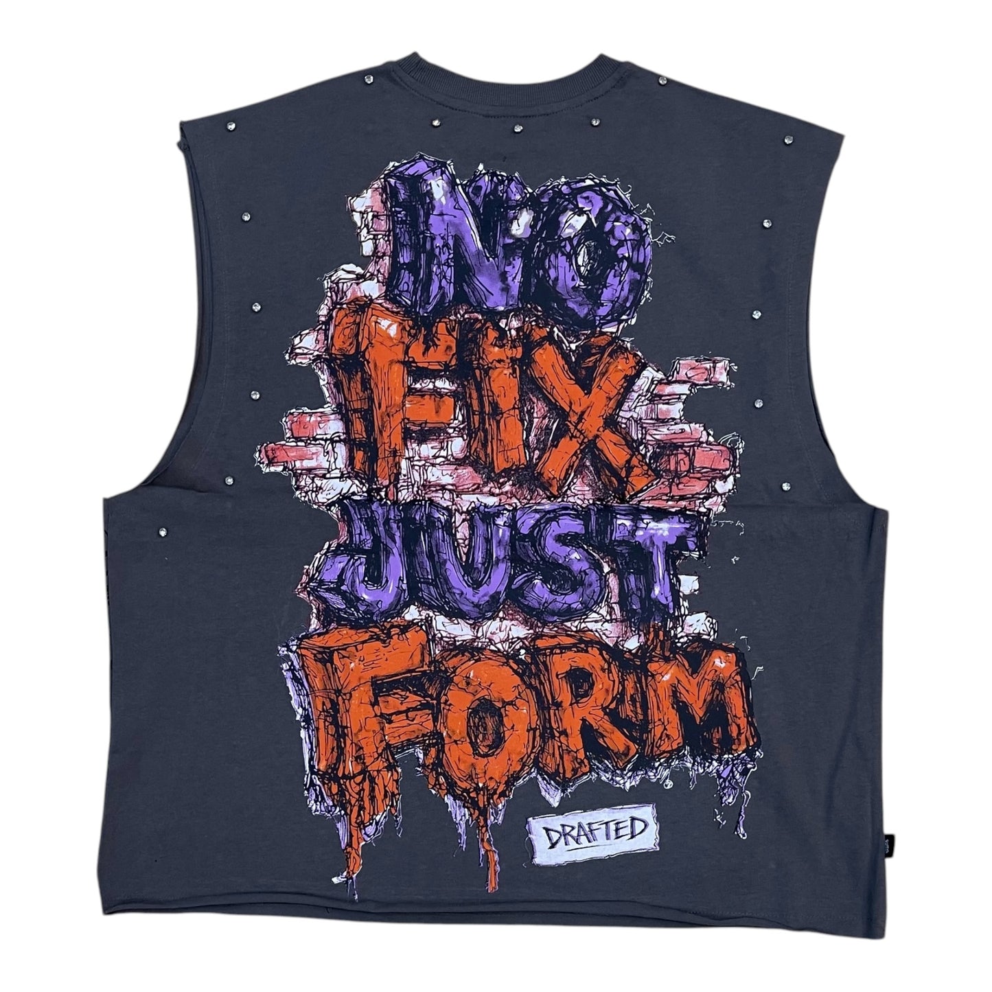 WH-SM6178 - No Fix Just Form Sleeveless Studded Graphic T-Shirt