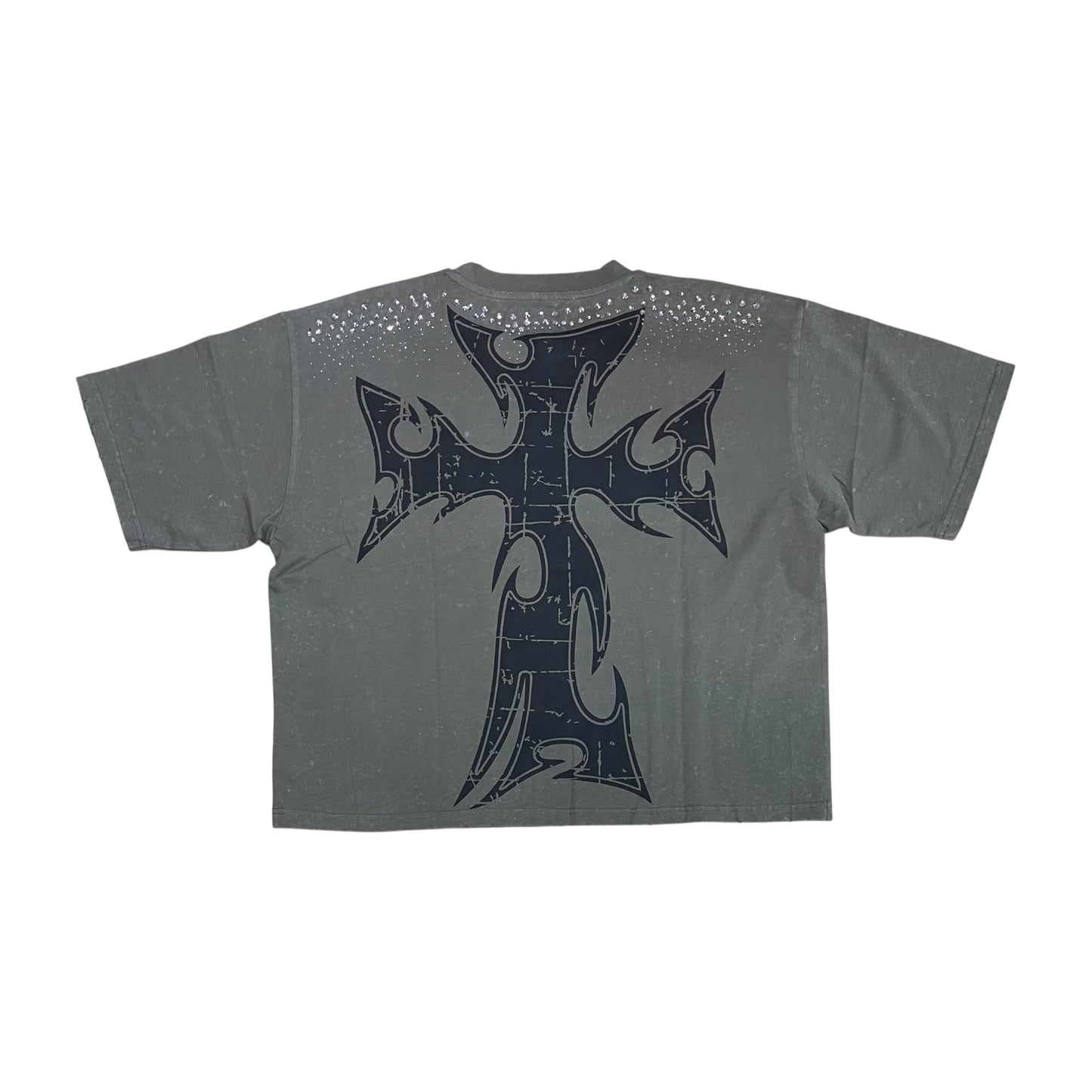 KR604 - Gothic Spiked Mask with Rhinestones Cropped Top T-Shirt