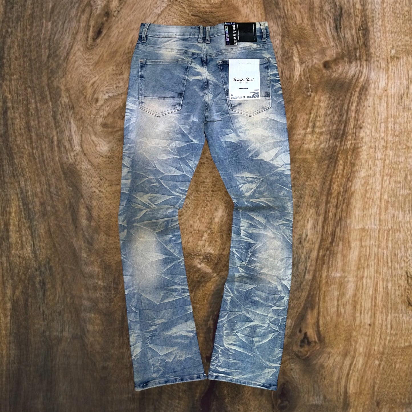 JP25128 - Stars Printed with Studs Backing Twill Flare Stacked Jeans
