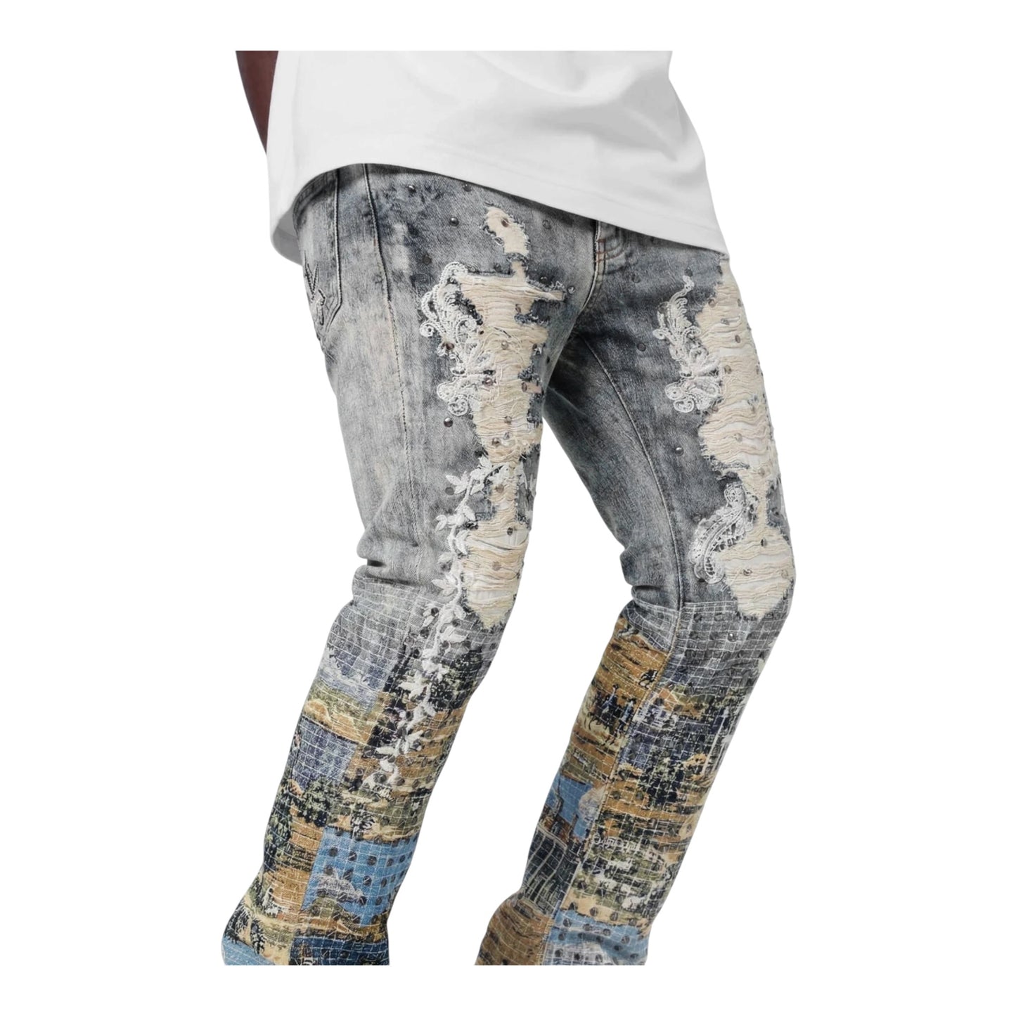 M8599D - Baroque Scenic Blue Stacked Flare Jeans