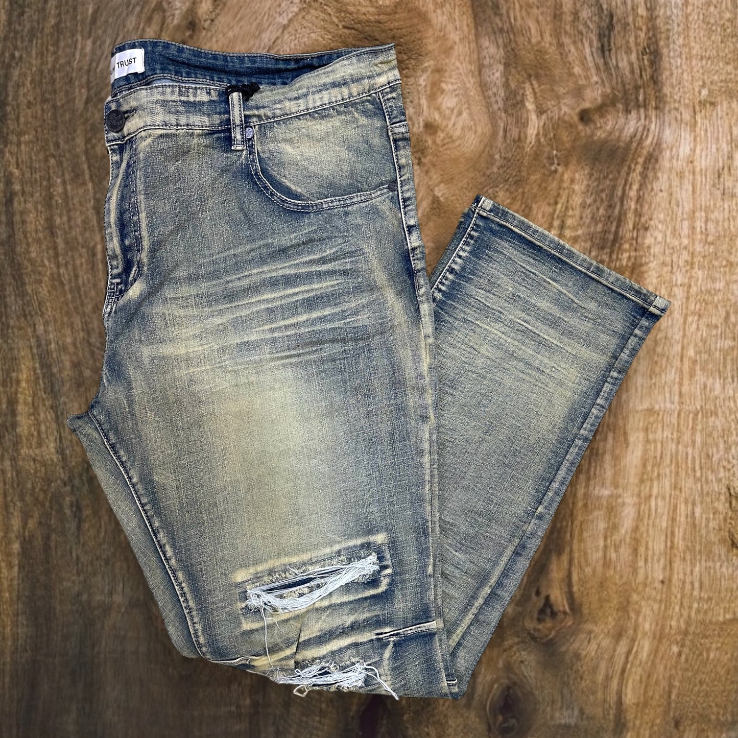 BTP24950X - Big Men's Distressed Rip & Repair Slim-Fit Stretch Jeans