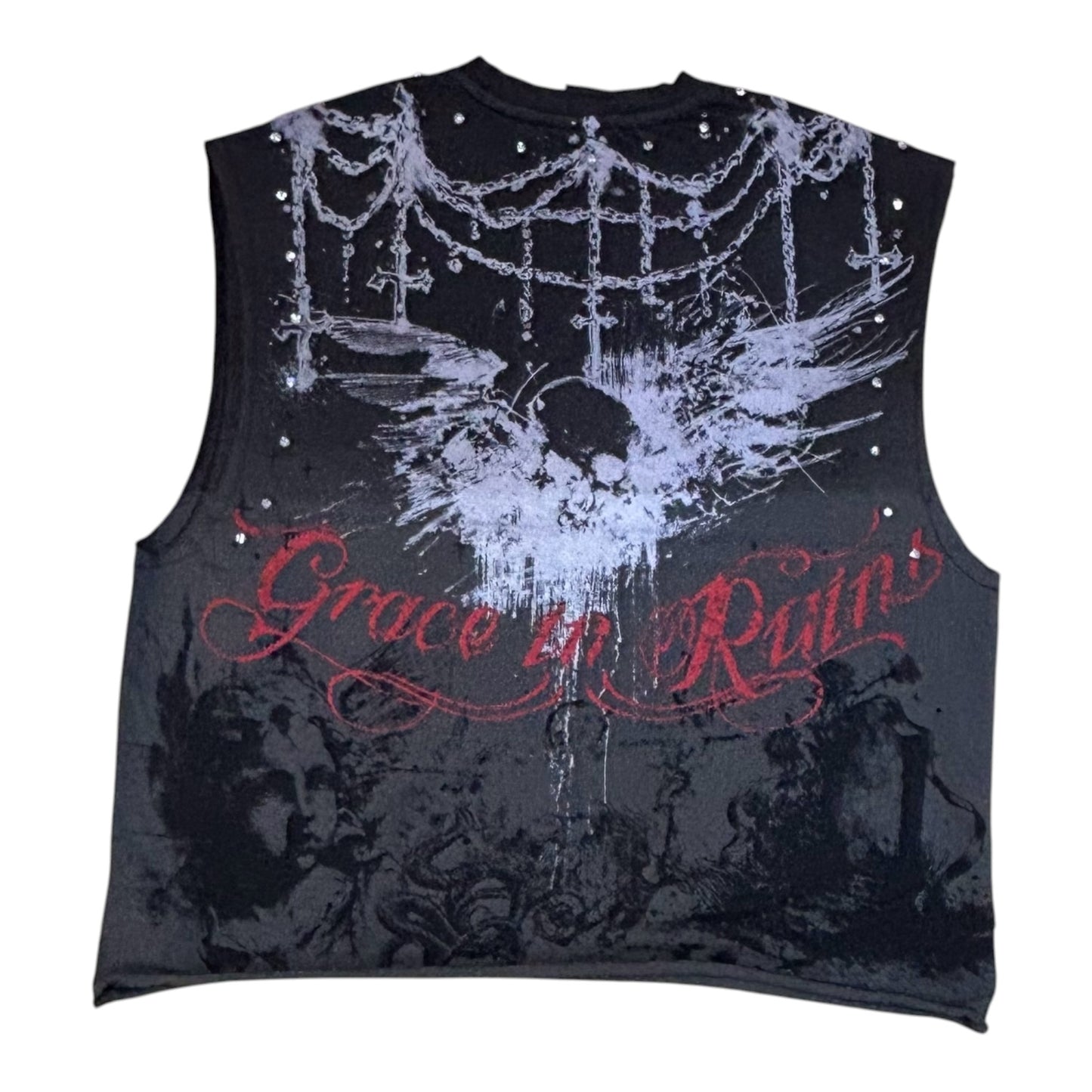 WH-SM6133 - Fatal Sleeveless with Studs Graphic T-Shirt