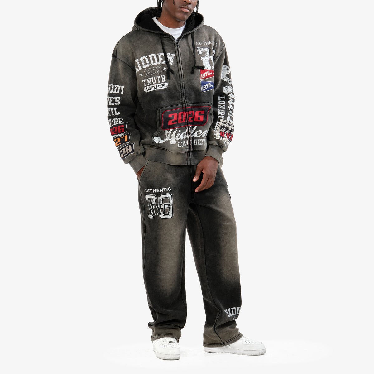 WH-631019 - Hidden Truth Pull Zip Fleece Set w/Straight Pants