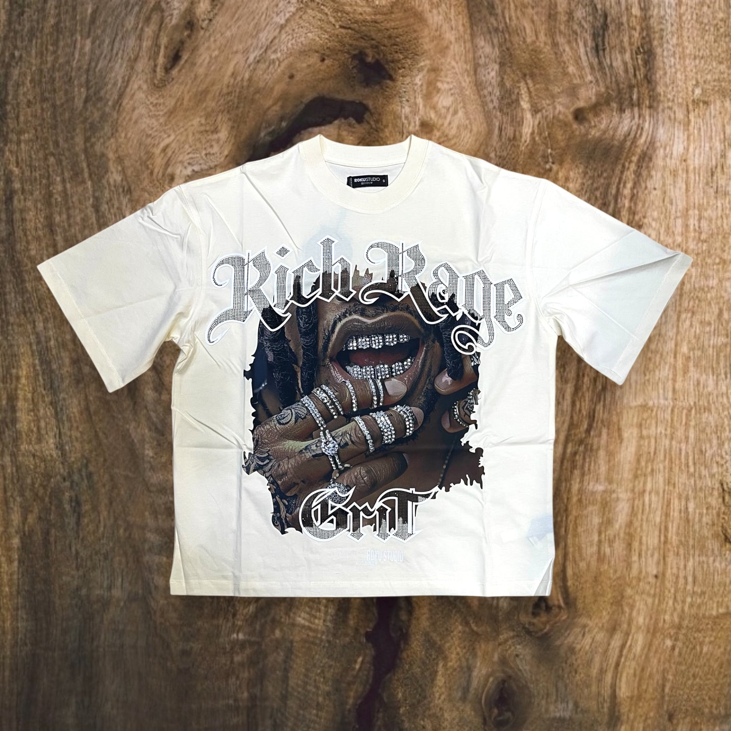 RK1481862 - Rich Rage Rhinestone Boxy Graphic T-Shirt