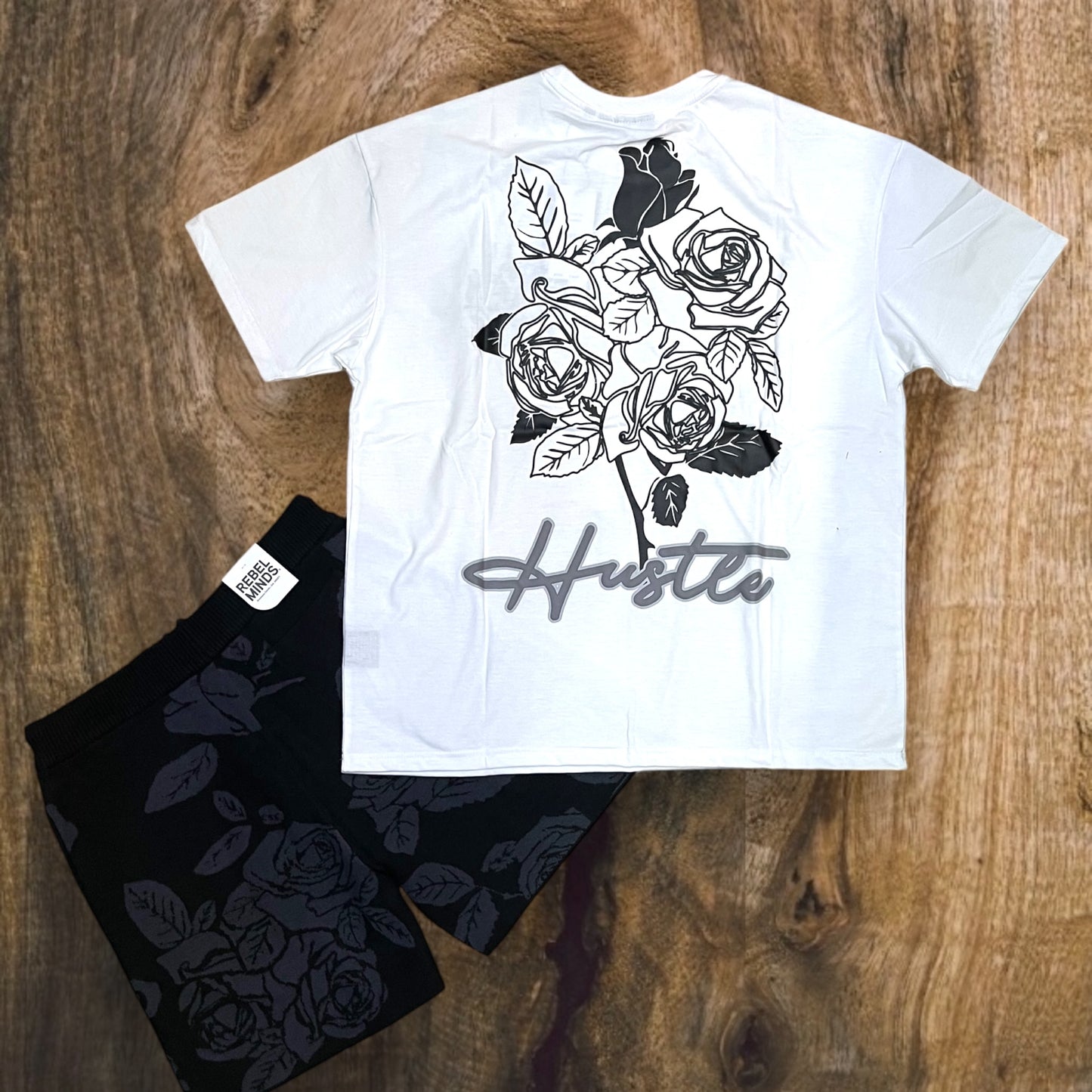 151-144 - Hustle Rose Oversized Shirt, Sweater Shorts SET