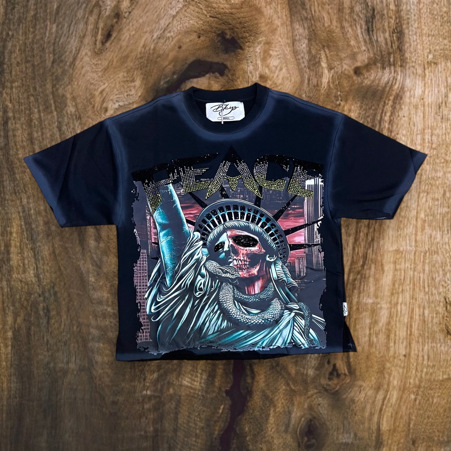 T1366 - Peace with Rhinestones Cropped Top T-Shirt
