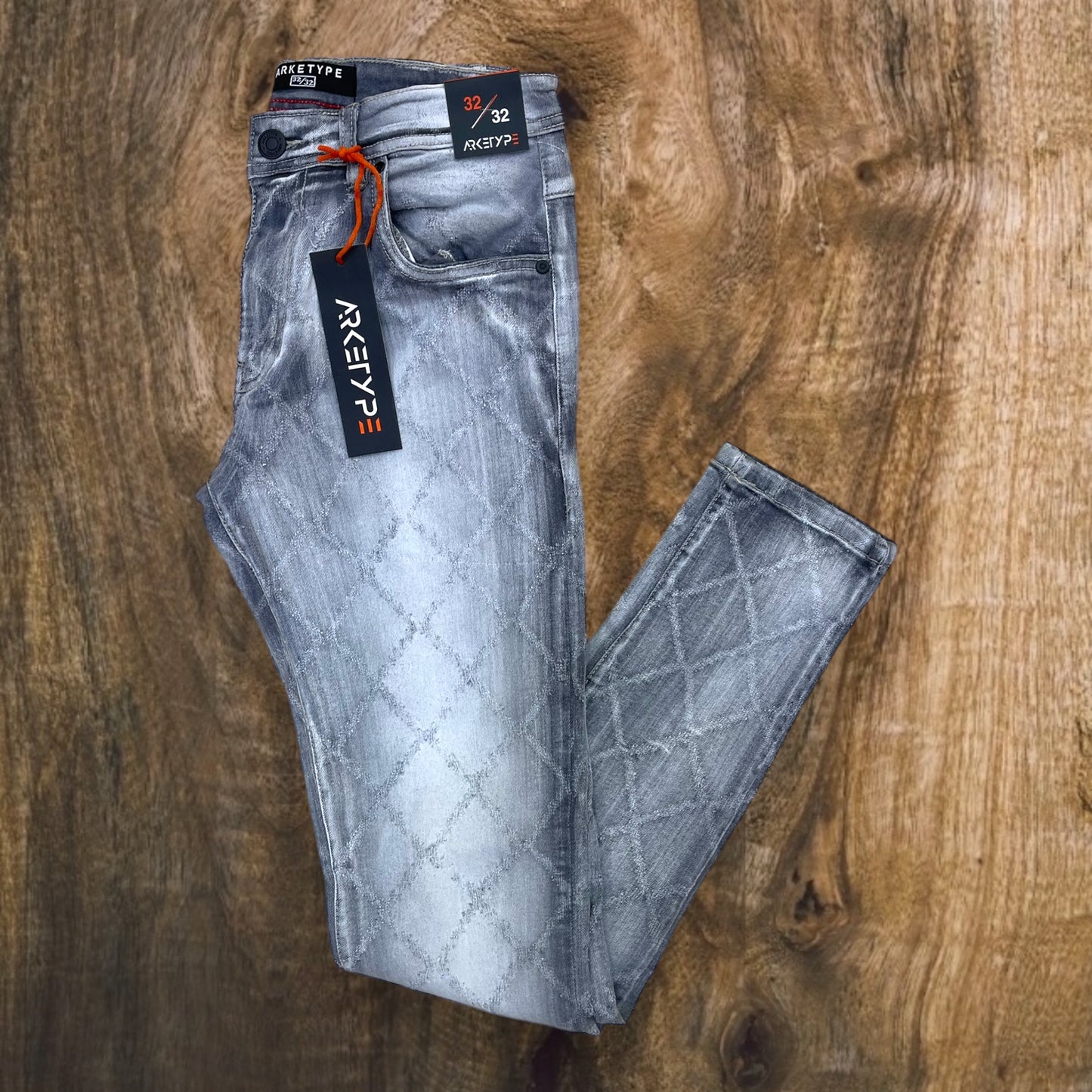 P428 - Diamond Pattern Slim-Fit Stretch Jeans