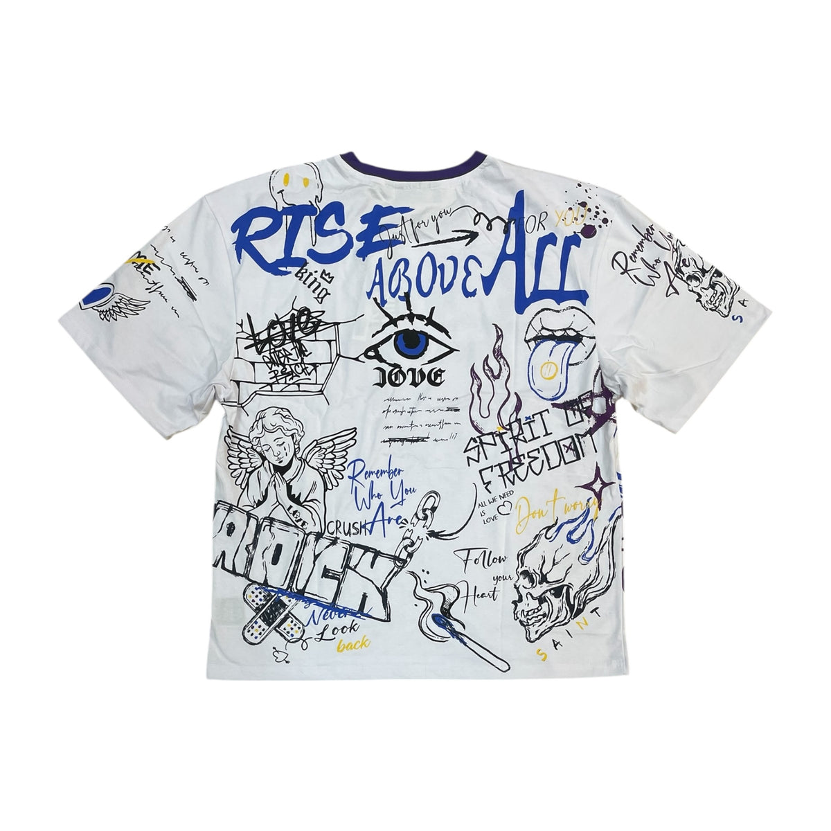 610-11115 - Rise Above All with Rhinestone Boxy AOP Graphic T-Shirt