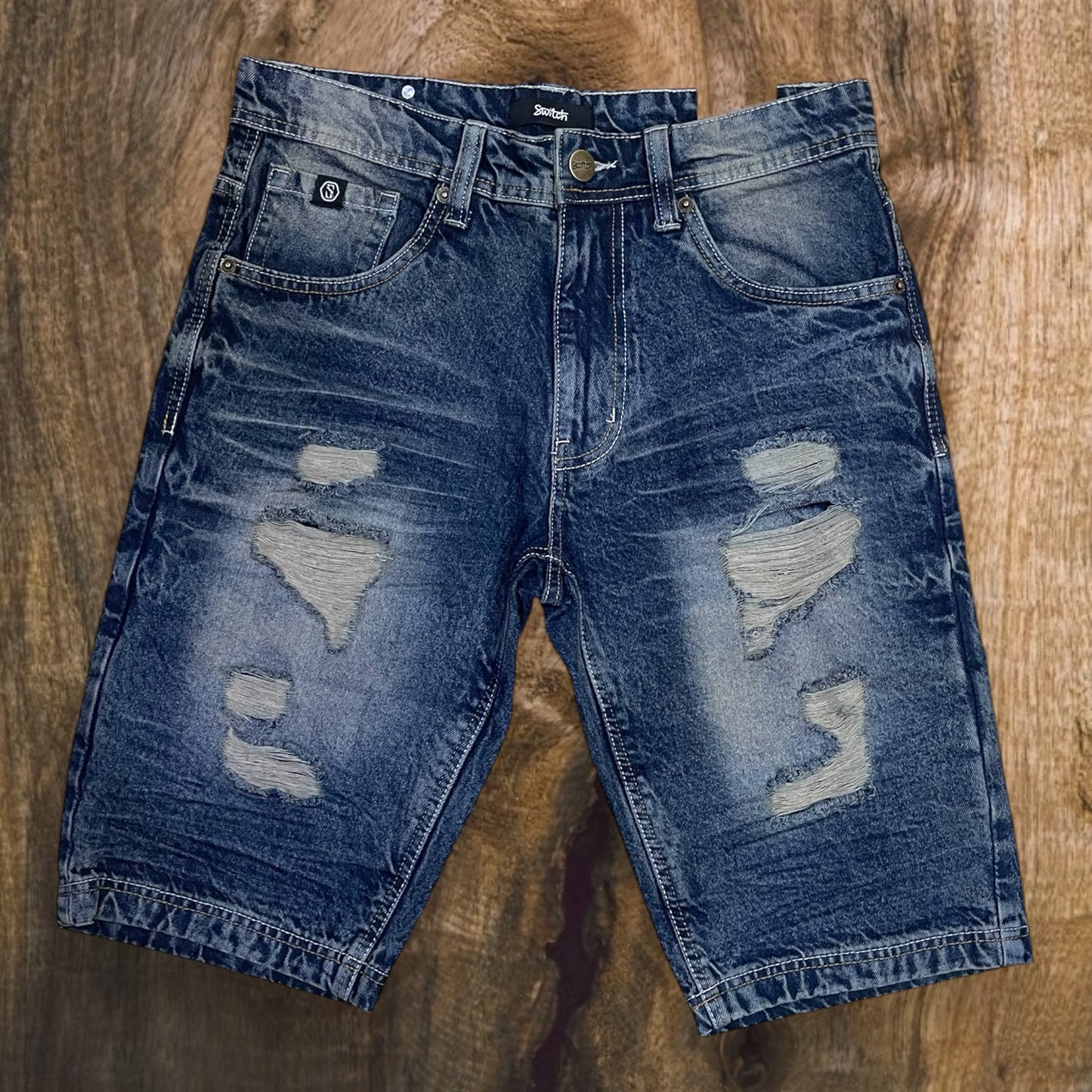 SS5700 - Premium Distressed Rip & Repair Non-Stretch Denim Shorts