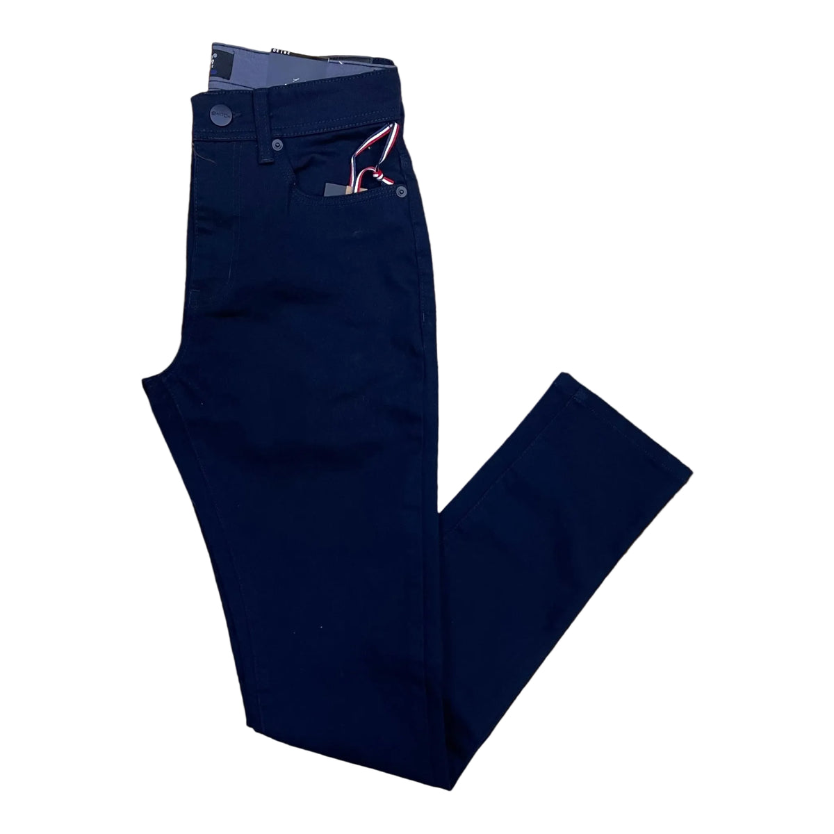 Switch navy blue slim-fit span twill stretch casual pants for men.