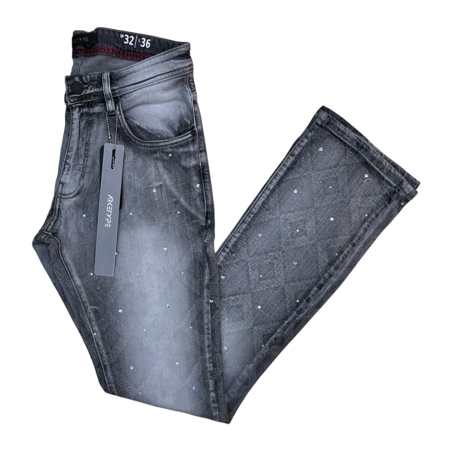 P571 - Diamond cut with Studs Stretchable Stacked Flared Jeans