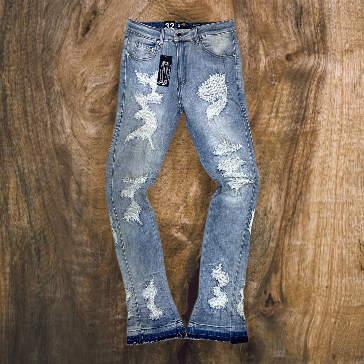 M8199D - Men's Bleach Wash Stacked Flare Jeans